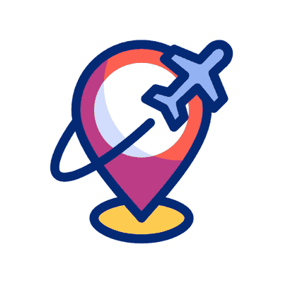 Animated location pin with an airplane icon